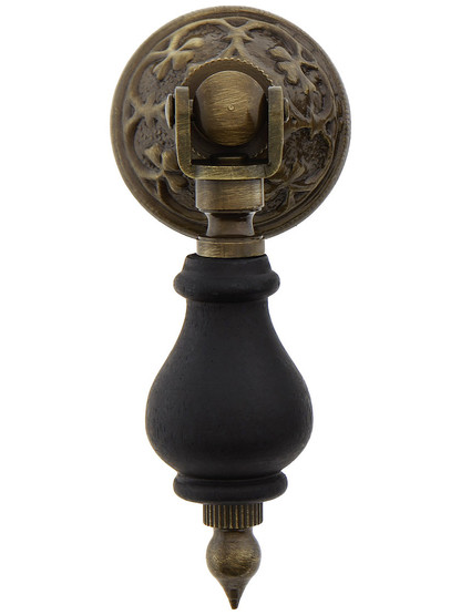 2 3/4" Ebonized Wood Tear Drop Pull With Stamped Brass Rosette